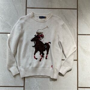 Polo by Ralph Lauren Cream Sweater with Brown and Red Design polo bear